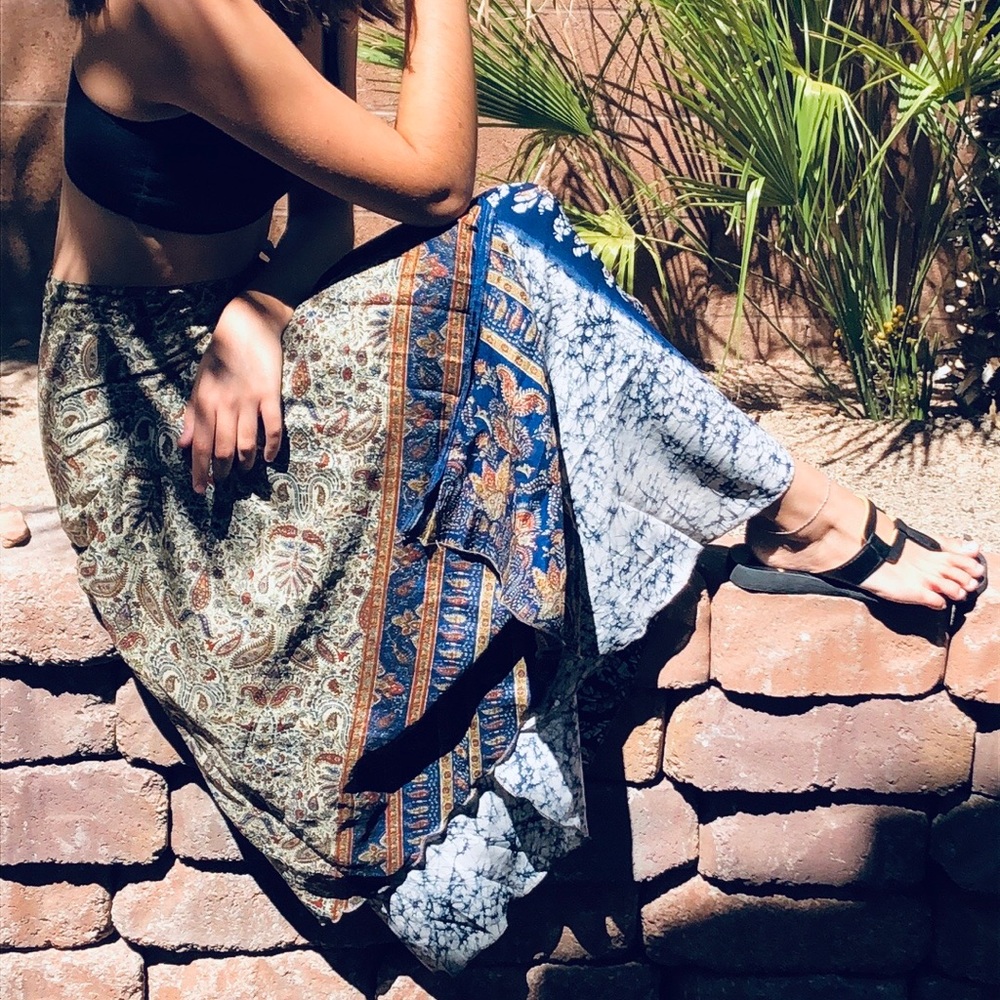 Silk Indian Sari Wrap Flamenco Skirt Dress